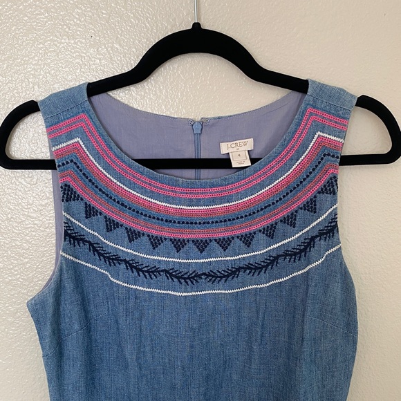 J. Crew Factory 💌Free Shipping Sleeveless Denim Dress Embroidery Size 4 - Picture 4 of 7